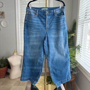 Land's End Recover Denim High Rise Wide Leg Crop Jeans Sz 14